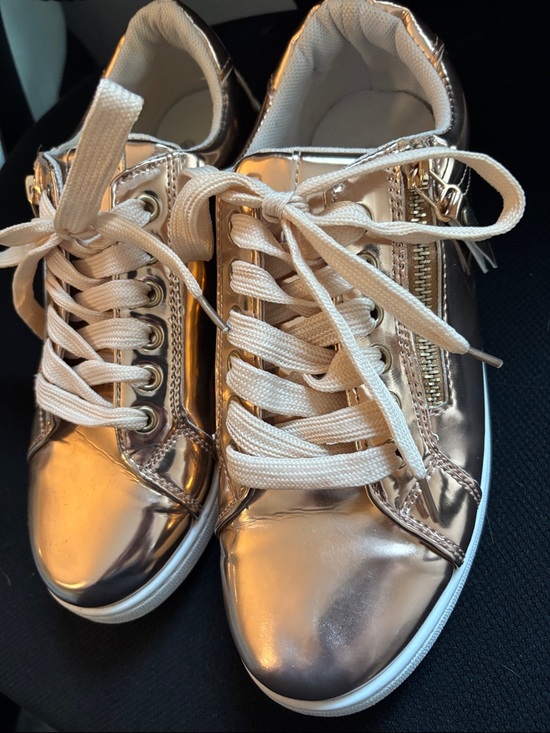 Forever 21 Shoes - Forever 21 Metallic Rose Gold Lace-Up Sneakers with Side Zip